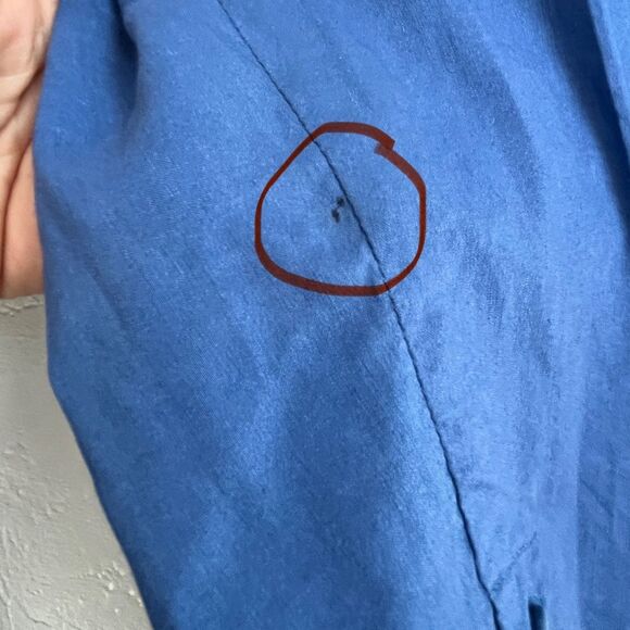 Eileen Fisher Organic Linen Blend Full Zip Lightweight Blazer Pockets Blue large - Picture 10 of 10